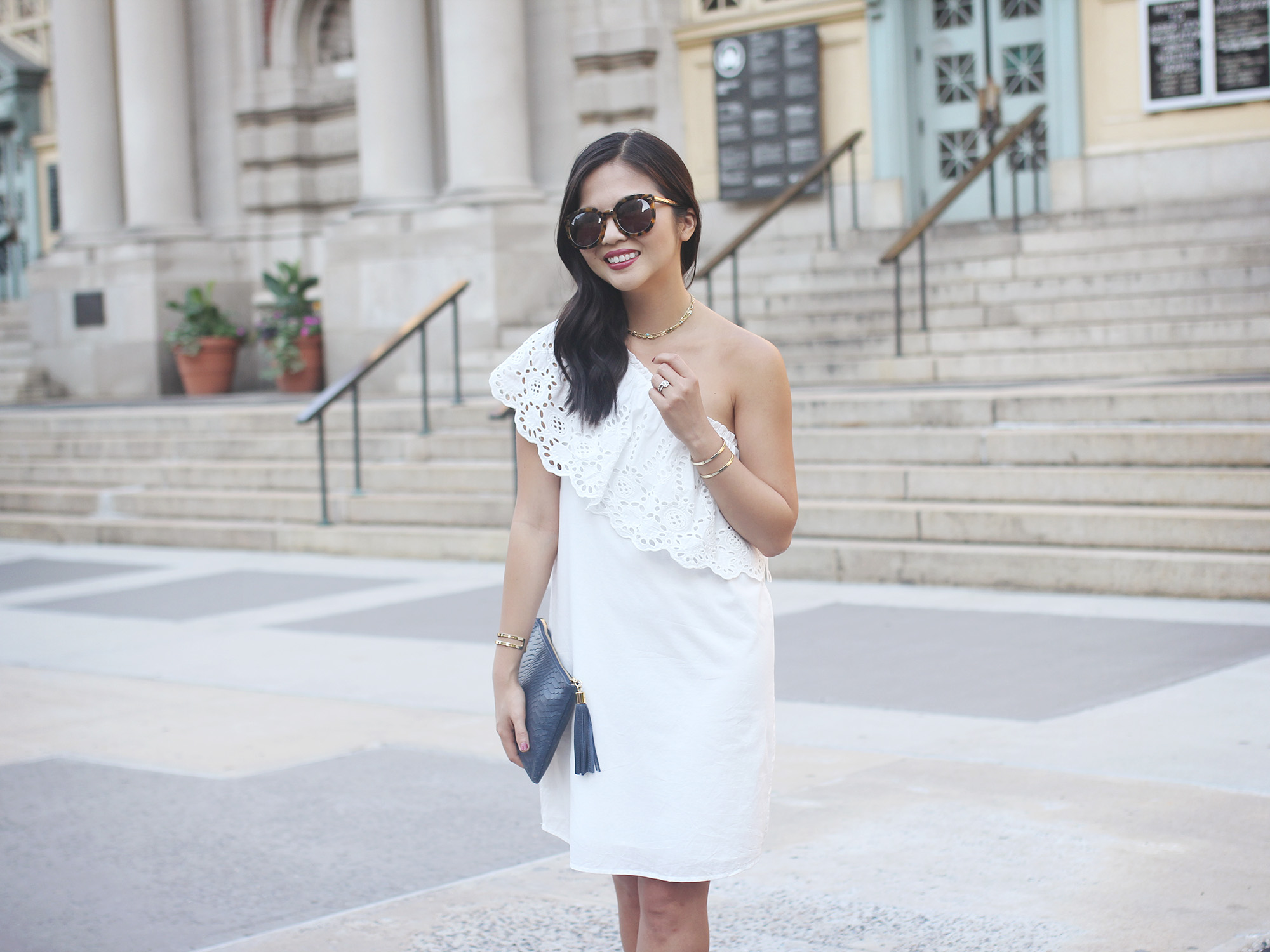 hite Eyelet One Shoulder Dress