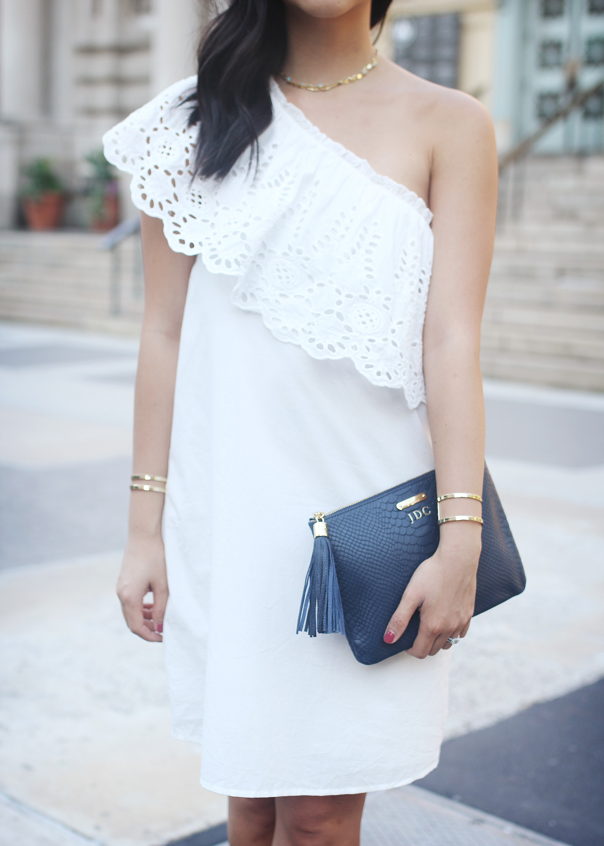 hite Eyelet One Shoulder Dress