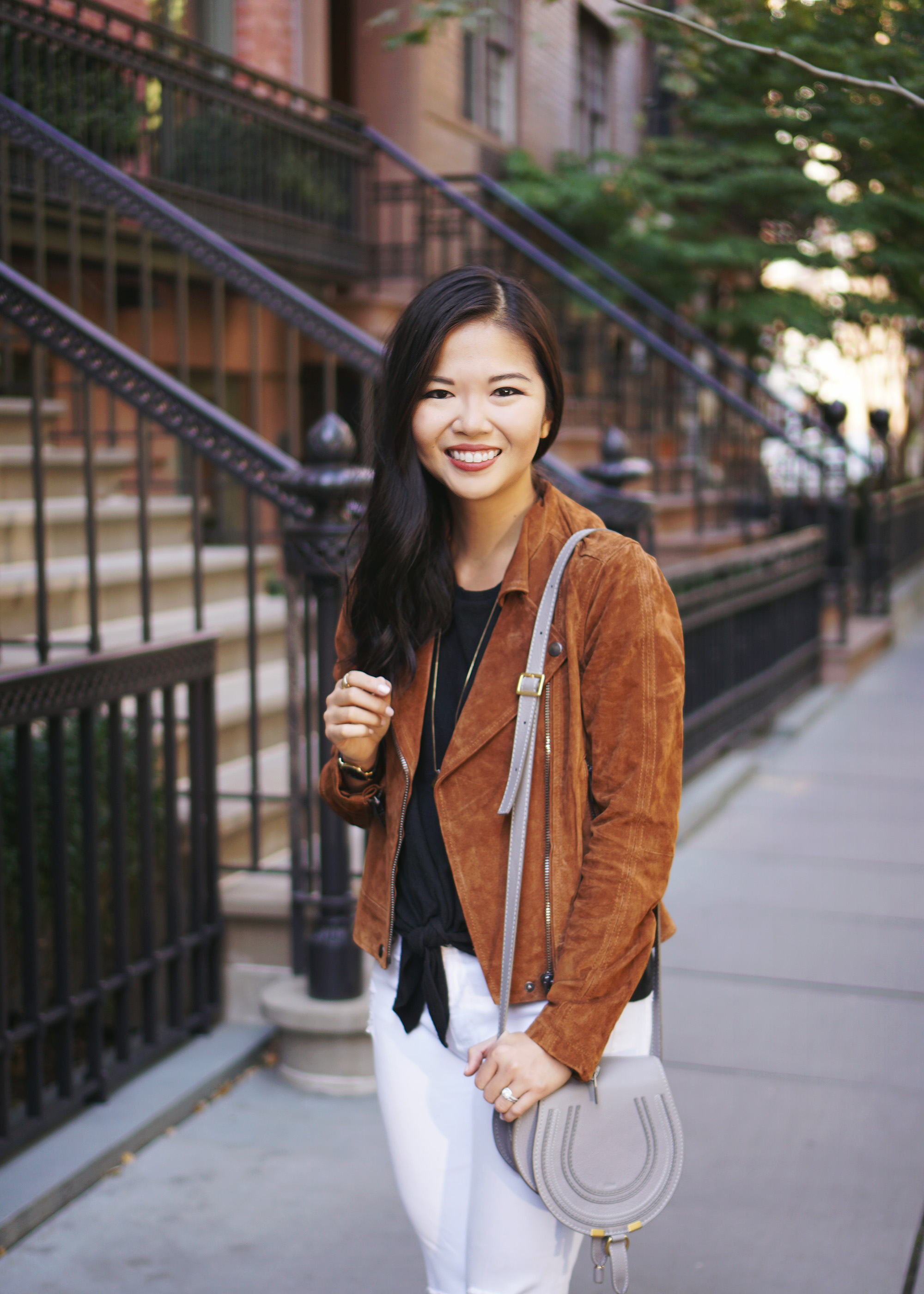What to Wear with a Brown Suede Moto Jacket