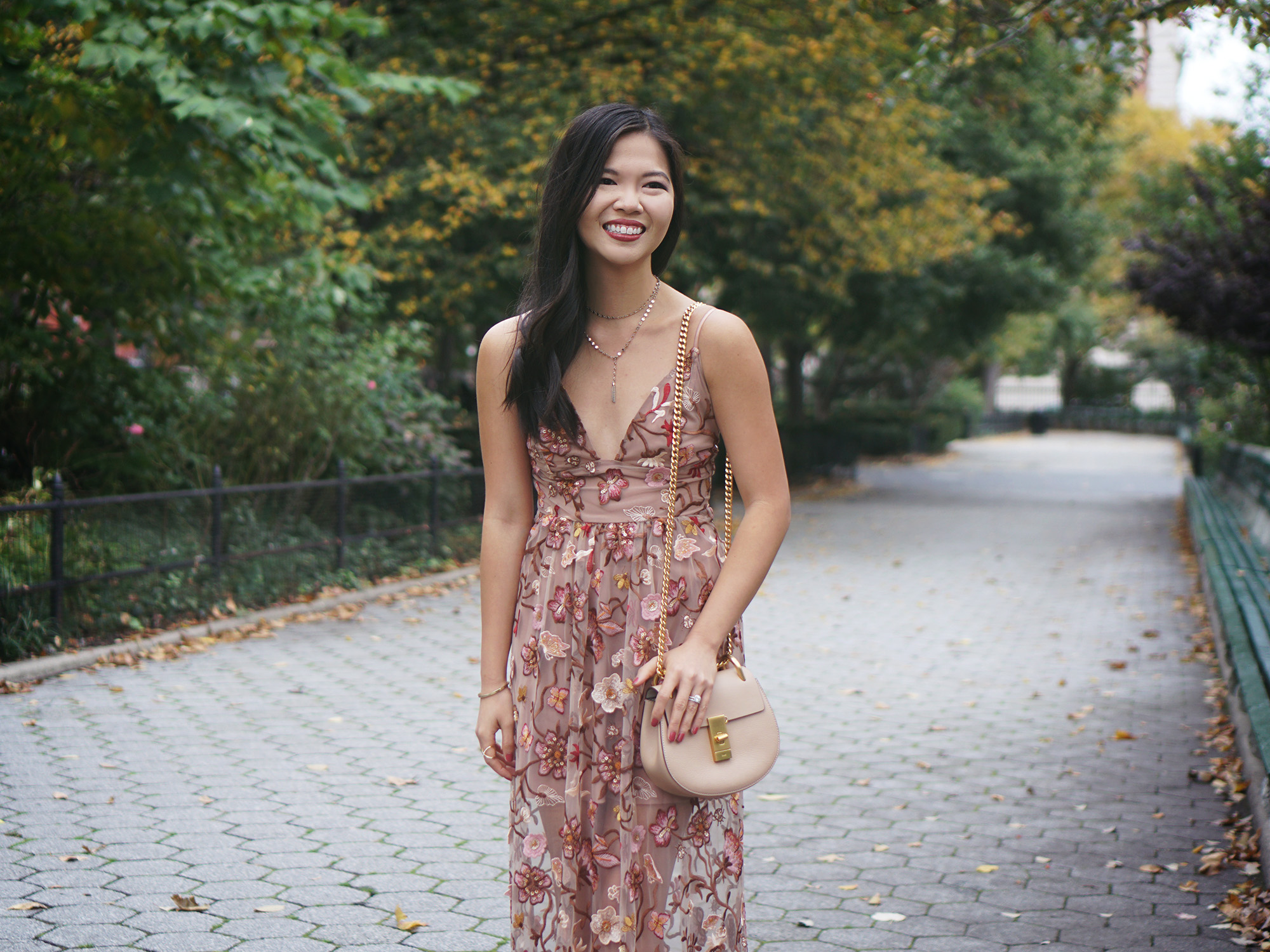 Fall Floral & Mesh Dusty Pink Midi Dress