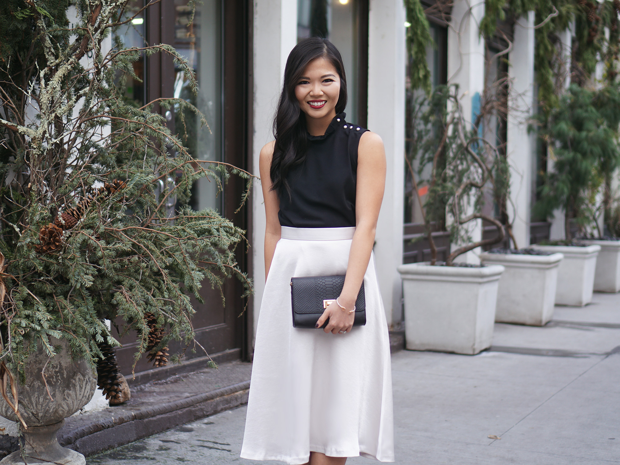Black Top & Satin Midi Skirt
