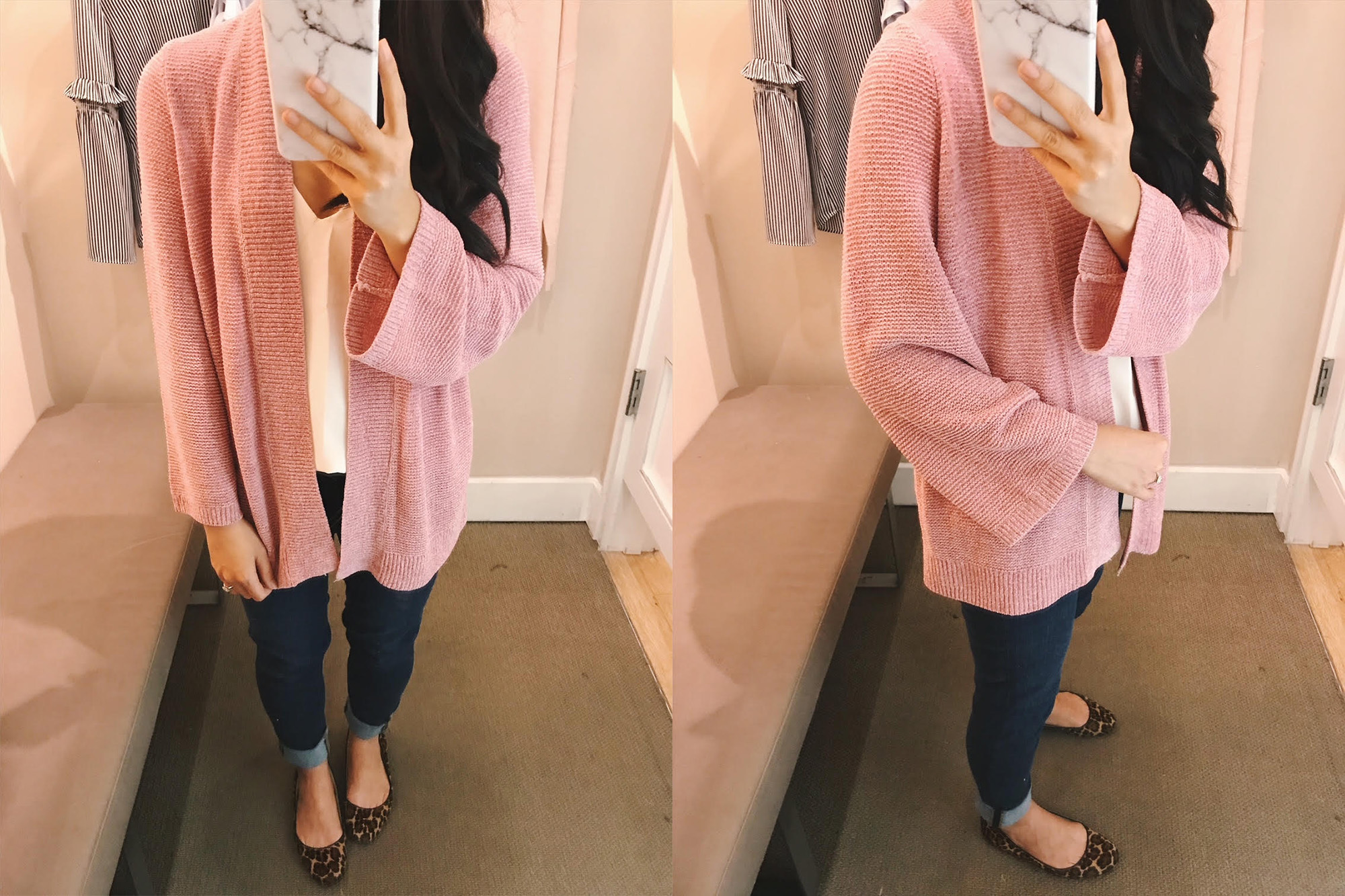 LOFT Pink Chenille Cardigan with Bell Sleeves