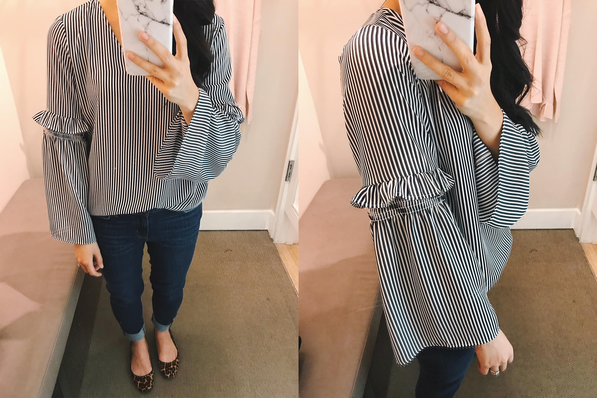 LOFT Striped Bell Sleeve Top