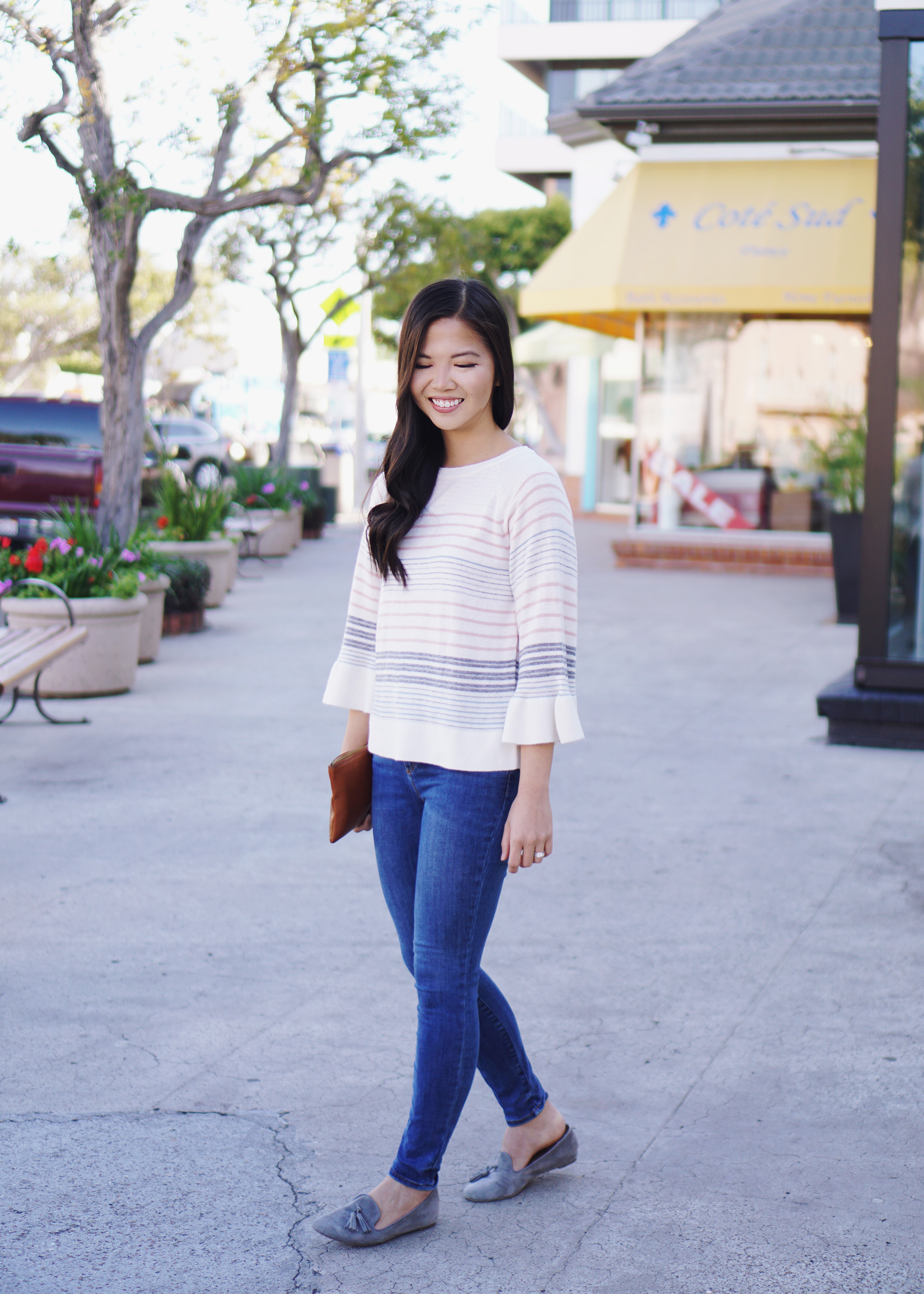 Spring Outfit / Pastel Striped Sweater & Skinny Jean