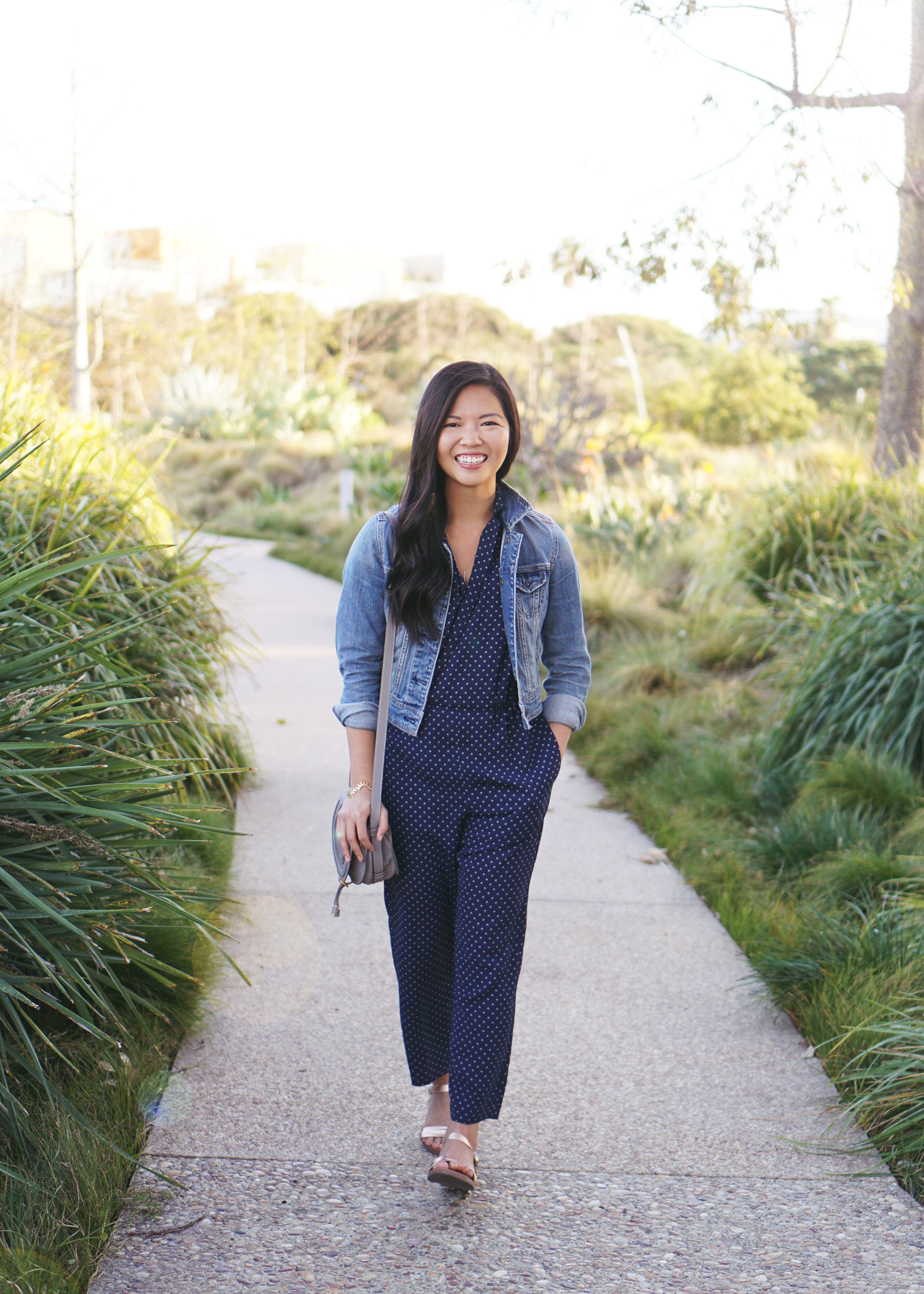 Spring Outfit Idea / JCrew Navy Jumpsuit & Denim Jacket