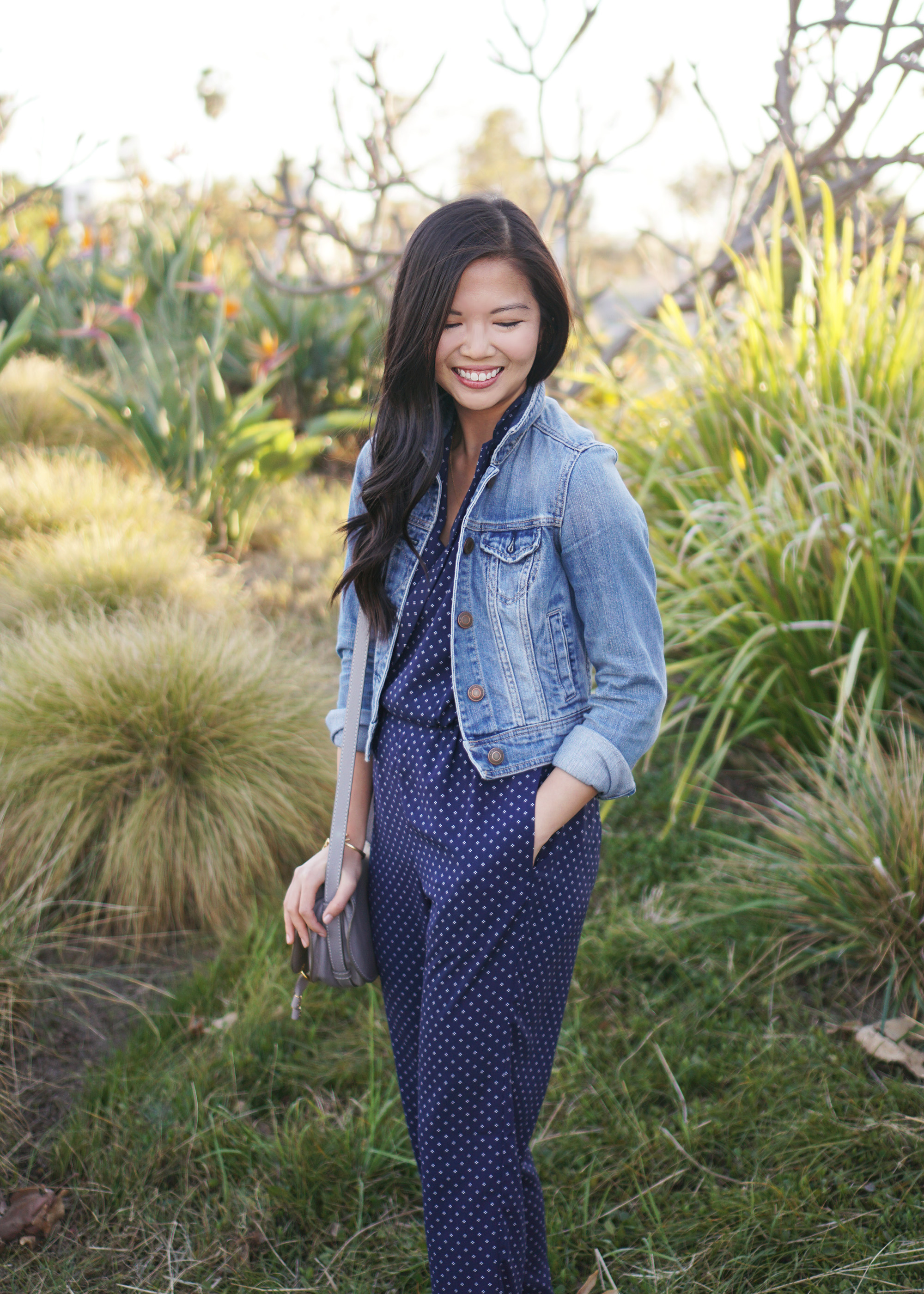 Spring Style / Navy Jumpsuit & Jean Jacket