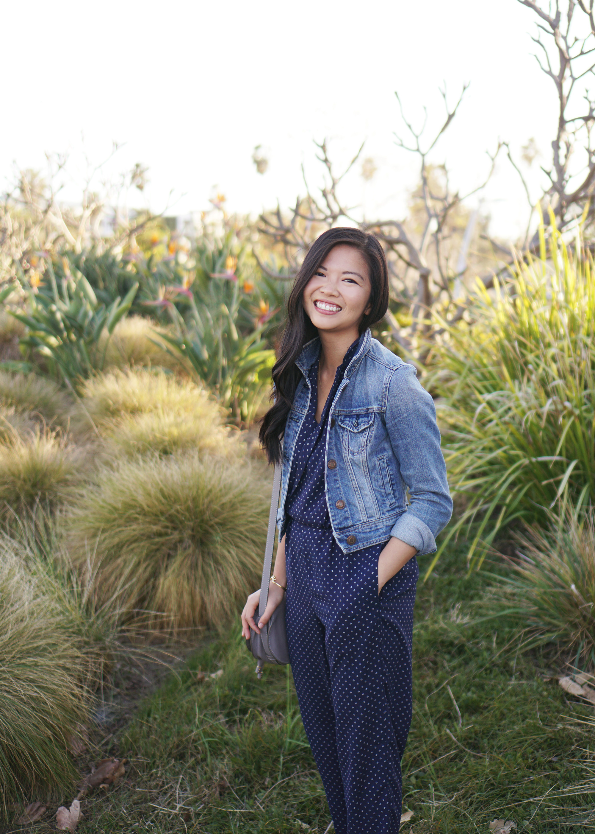 Spring Outfit Idea / JCrew Navy Jumpsuit & Denim Jacket