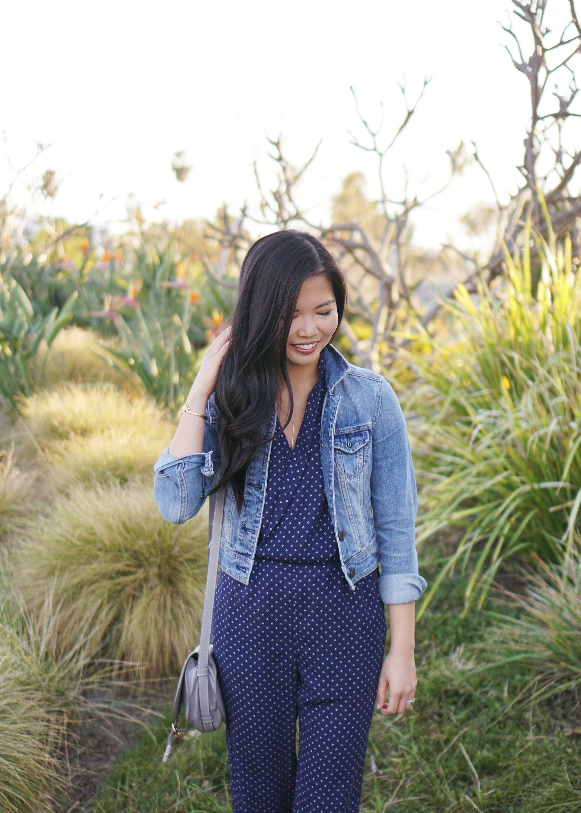 Spring Outfit Idea / JCrew Navy Jumpsuit & Denim Jacket