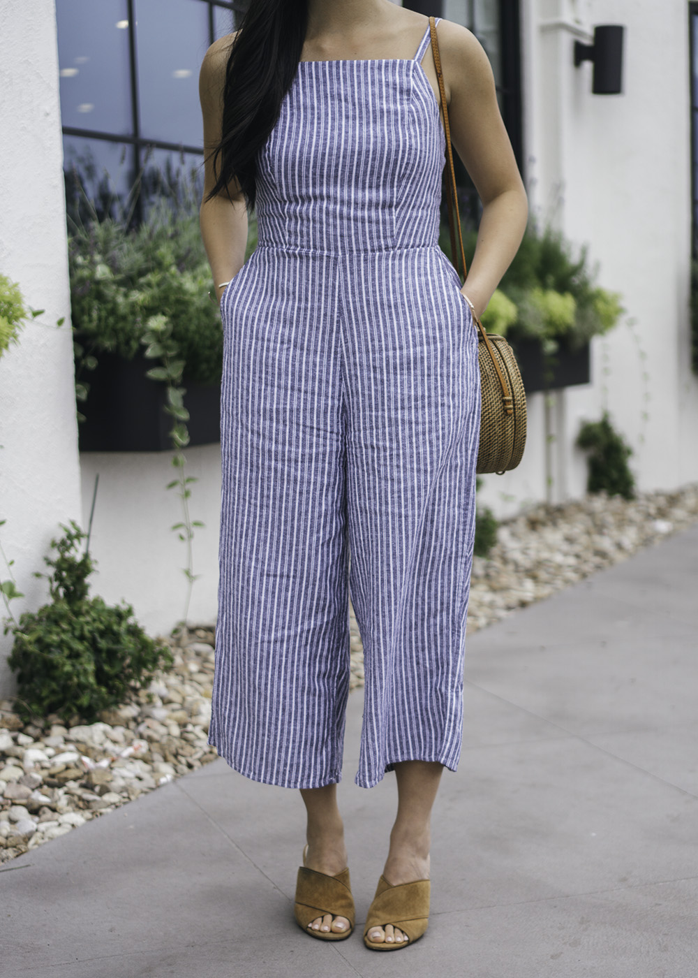Spring Style / Blue and White Striped Jumpsuit
