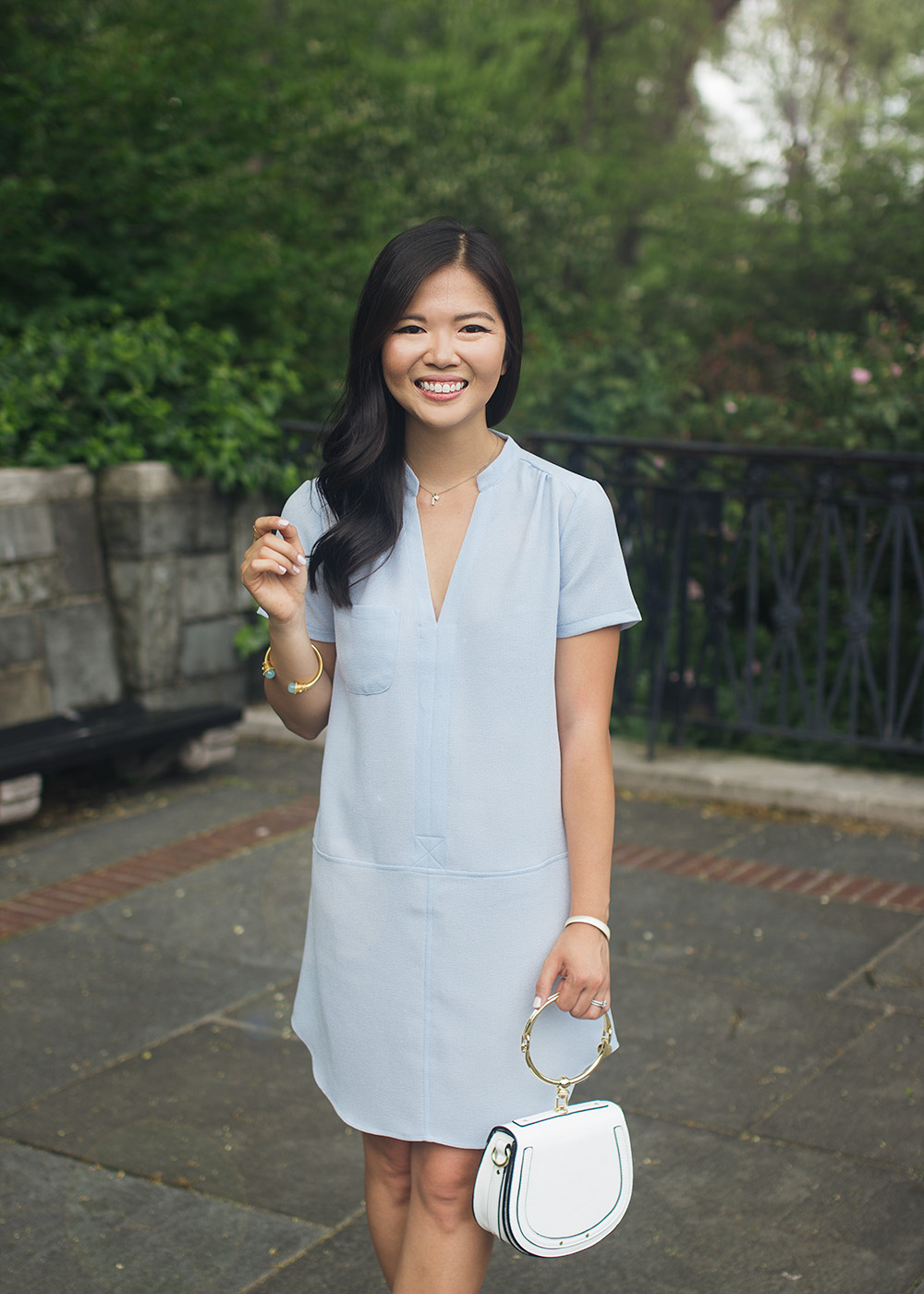 Summer Office Style / Light Blue Short Sleeve Dress