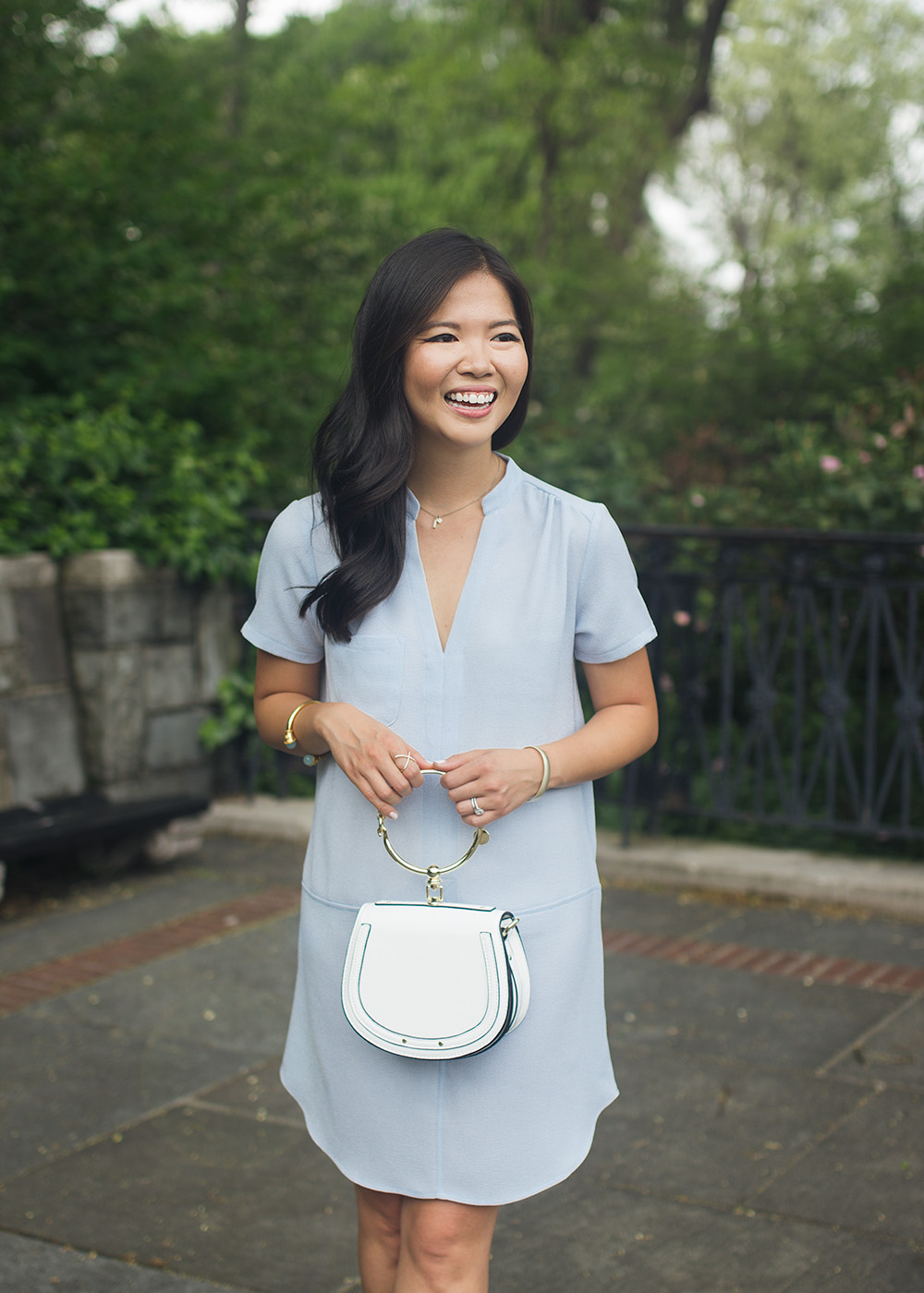 Summer Office Style / Light Blue Short Sleeve Dress