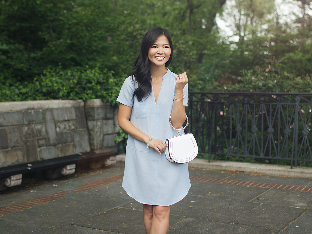 Summer Office Style / Light Blue Short Sleeve Dress
