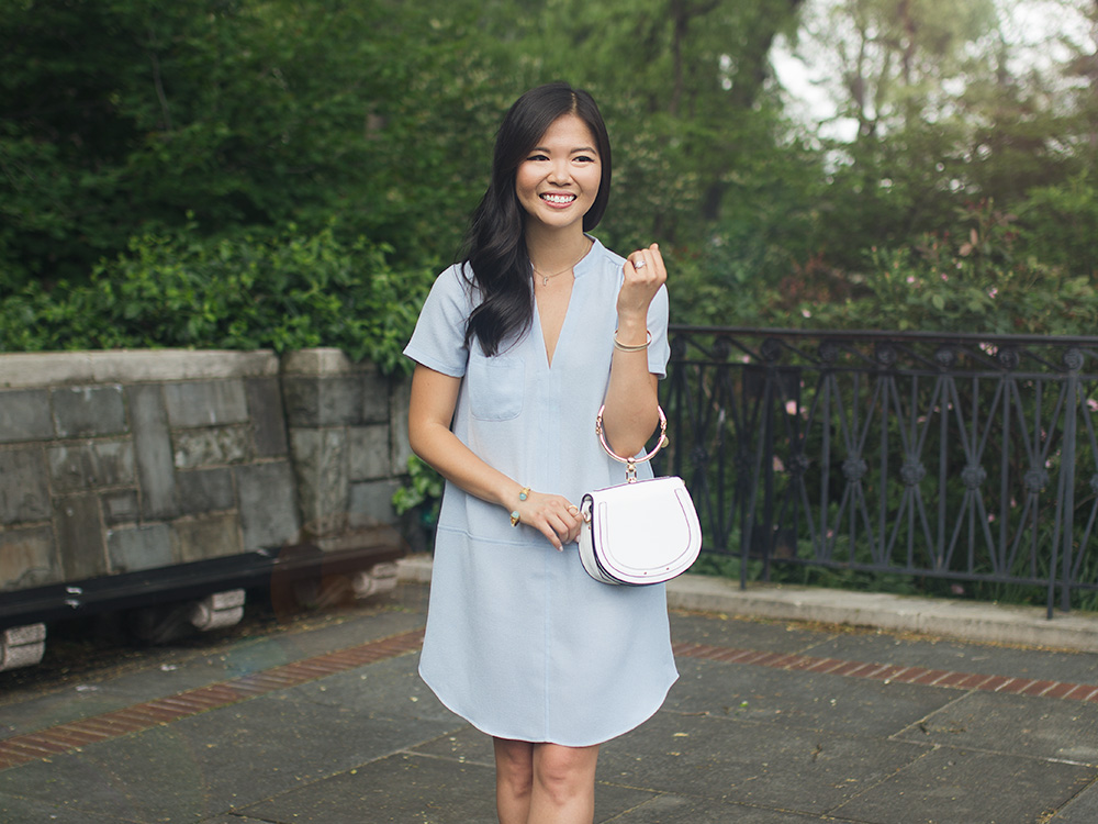 Summer Office Style / Light Blue Short Sleeve Dress