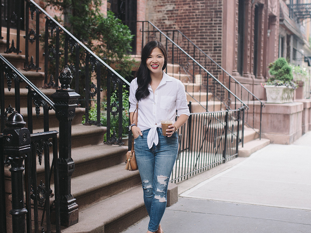 Meghan Markle Inspired Outfit / White Button Down Shirt & Skinny Jeans