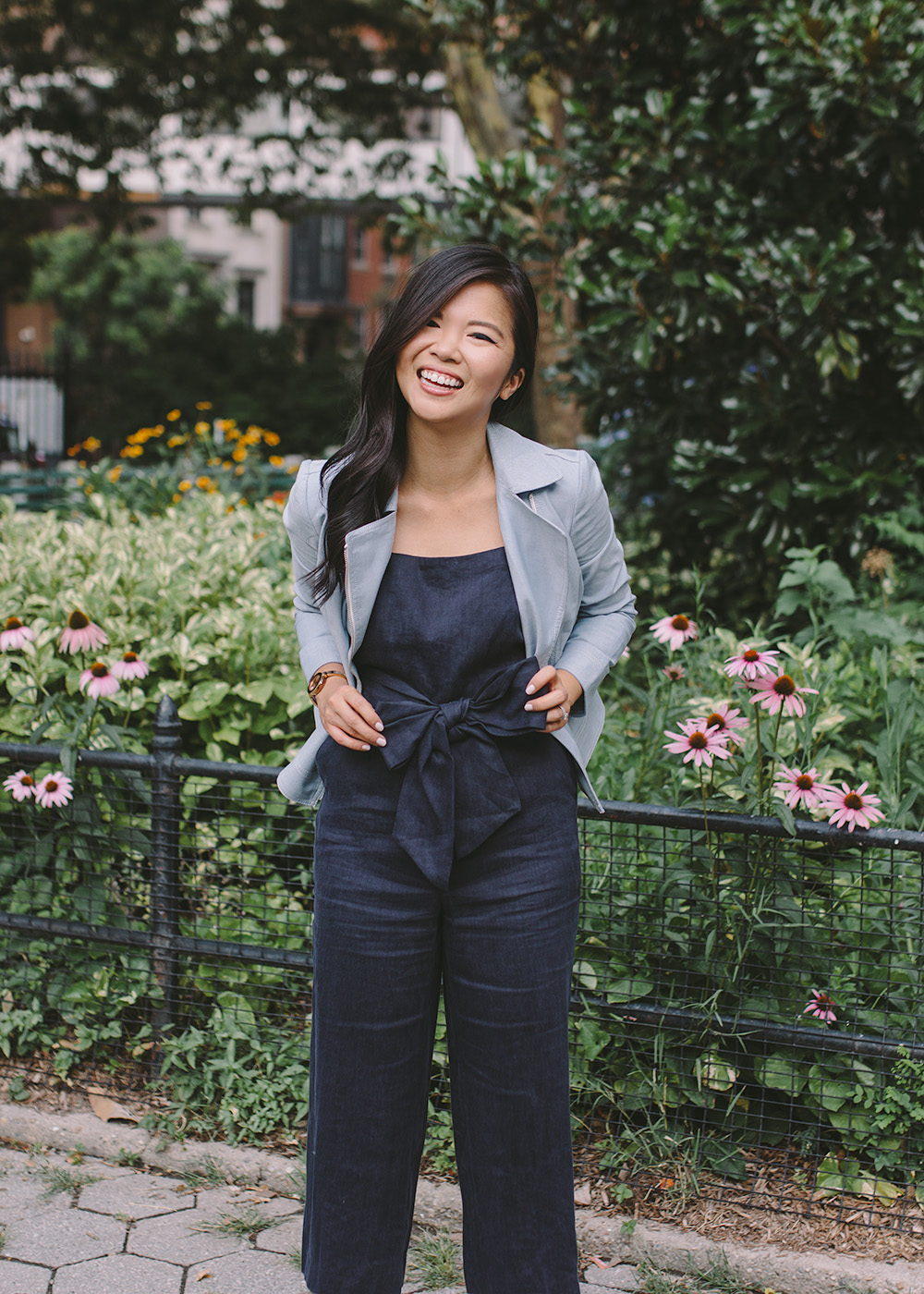 Summer Style / Linen Jumpsuit & Moto Jacket