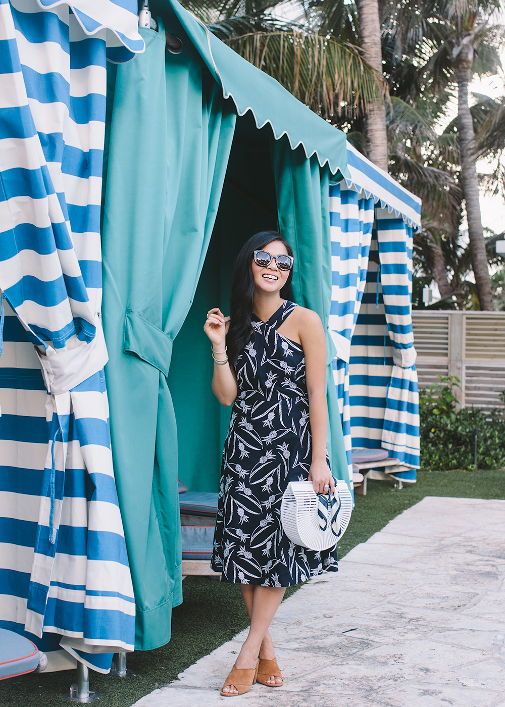 Summer Style / Pineapple Print Dress & White Bamboo Bag