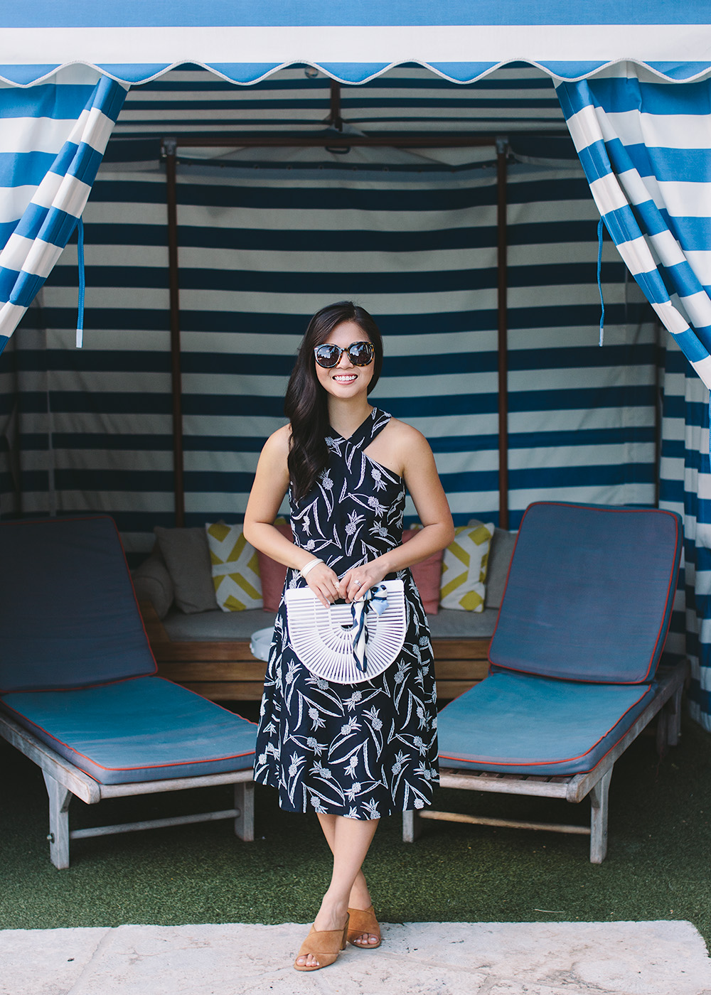 Summer Style / Pineapple Print Dress & White Bamboo Bag