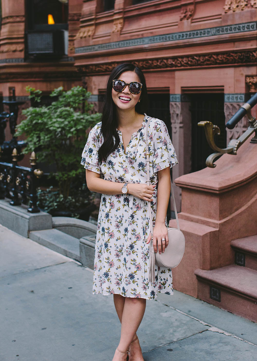 Summer Style / White Floral Dress & Circle Bag