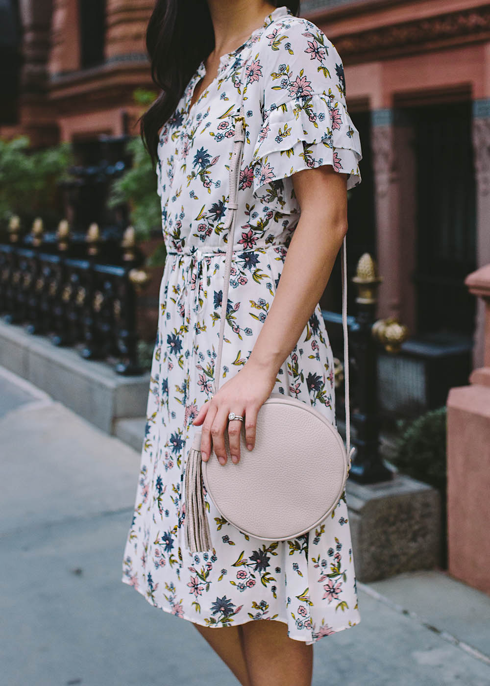 LOFT Wildflower Flounce Dress & GiGi New York Circle Bag