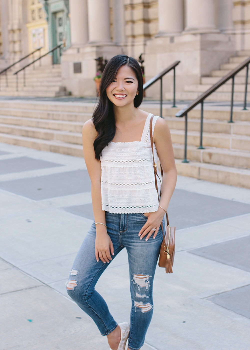 Weekend Style / White Eyelet Crop Top & Ripped Skinny Jeans
