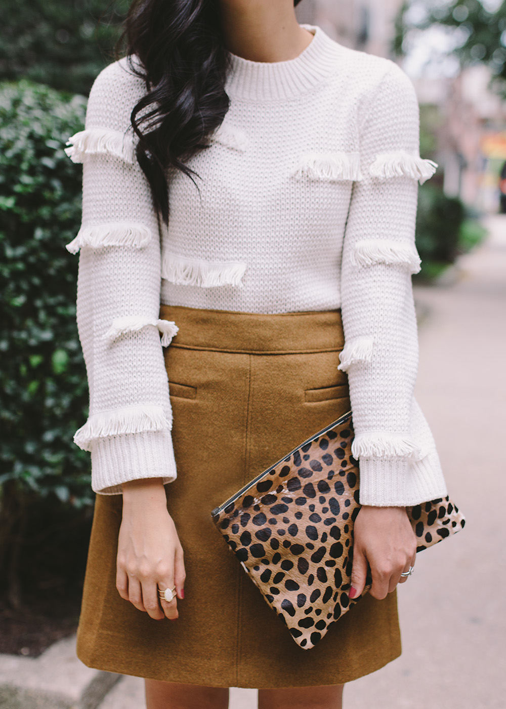 What to Wear Fall 2018 / Fringe Sweater & Camel Mini Skirt