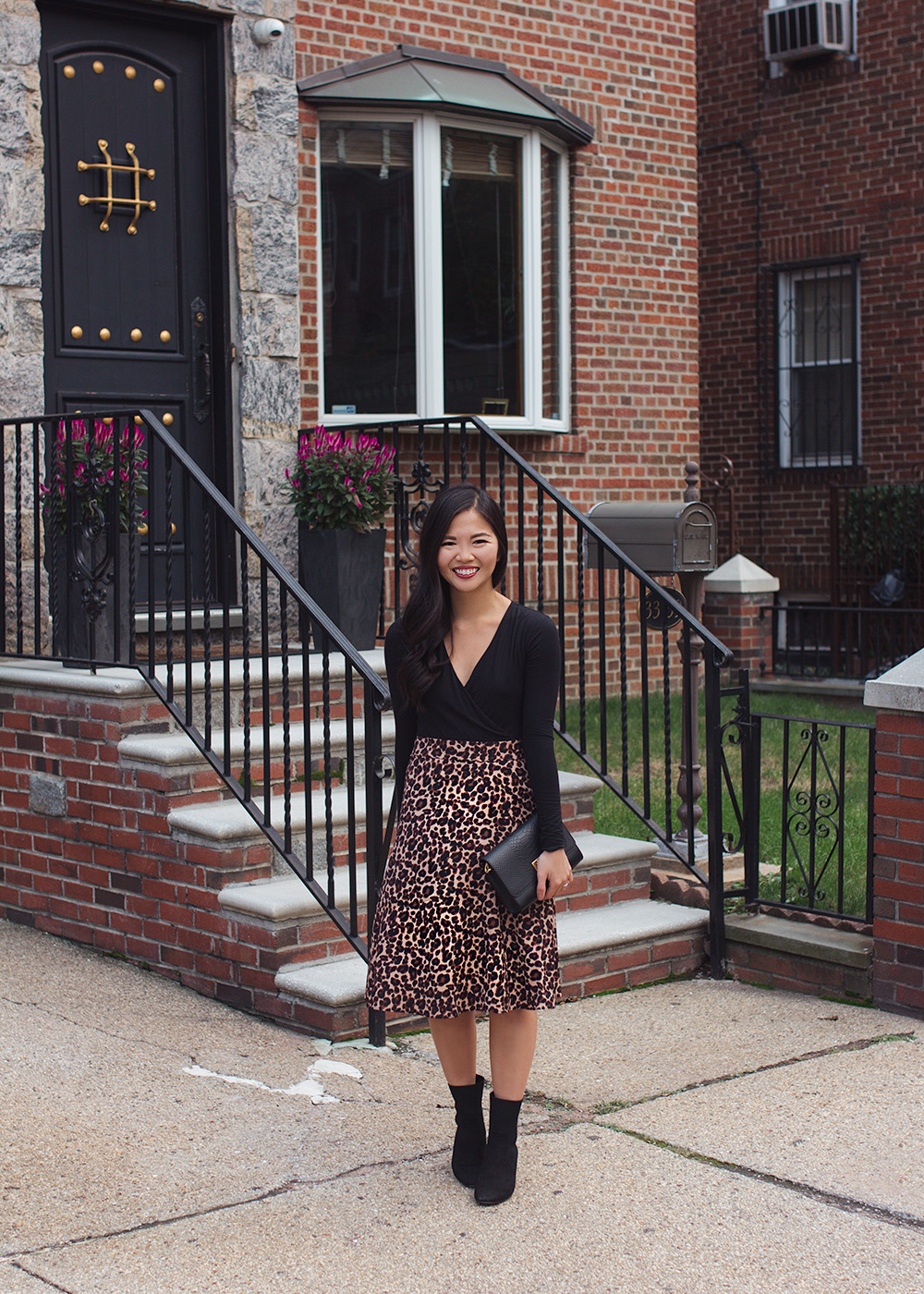 Black Bodysuit & Leopard Midi Skirt