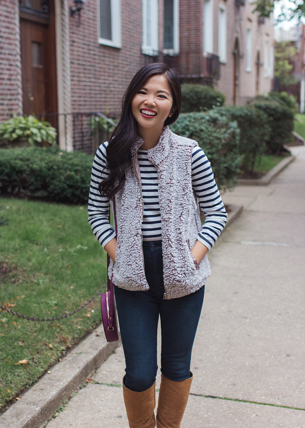 Fall Outfit Idea // Striped Long Sleeve T-Shirt & Fleece Vest