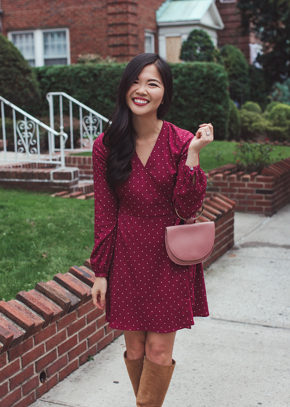 Fall Outfit Ideas / Burgundy Wrap Dress
