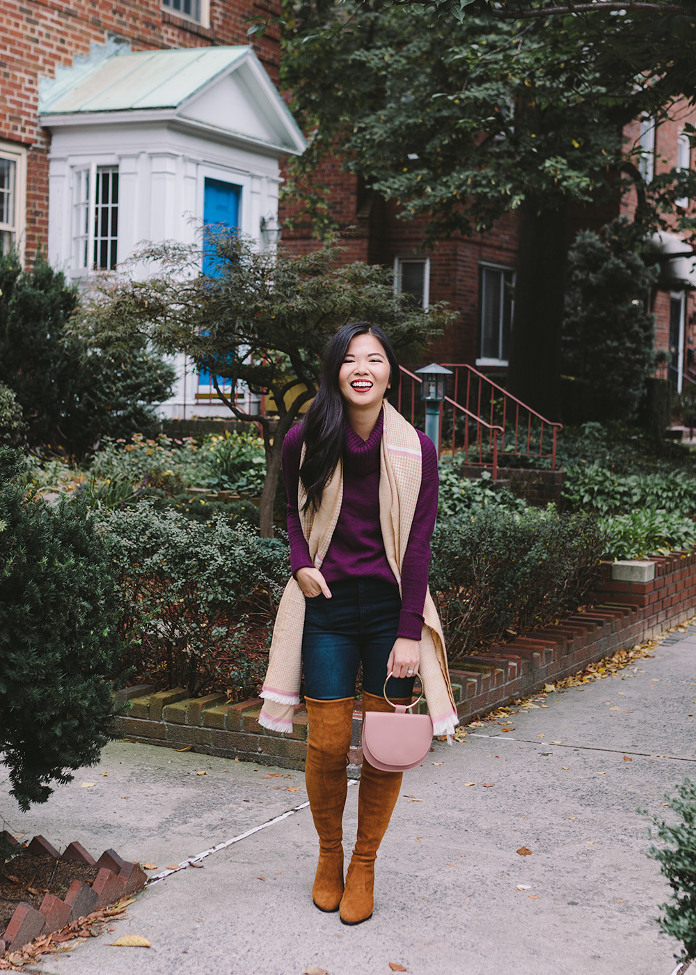 Fall Fashion Trends 2018 / Purple Turtleneck Sweater & Over the Knee Boots