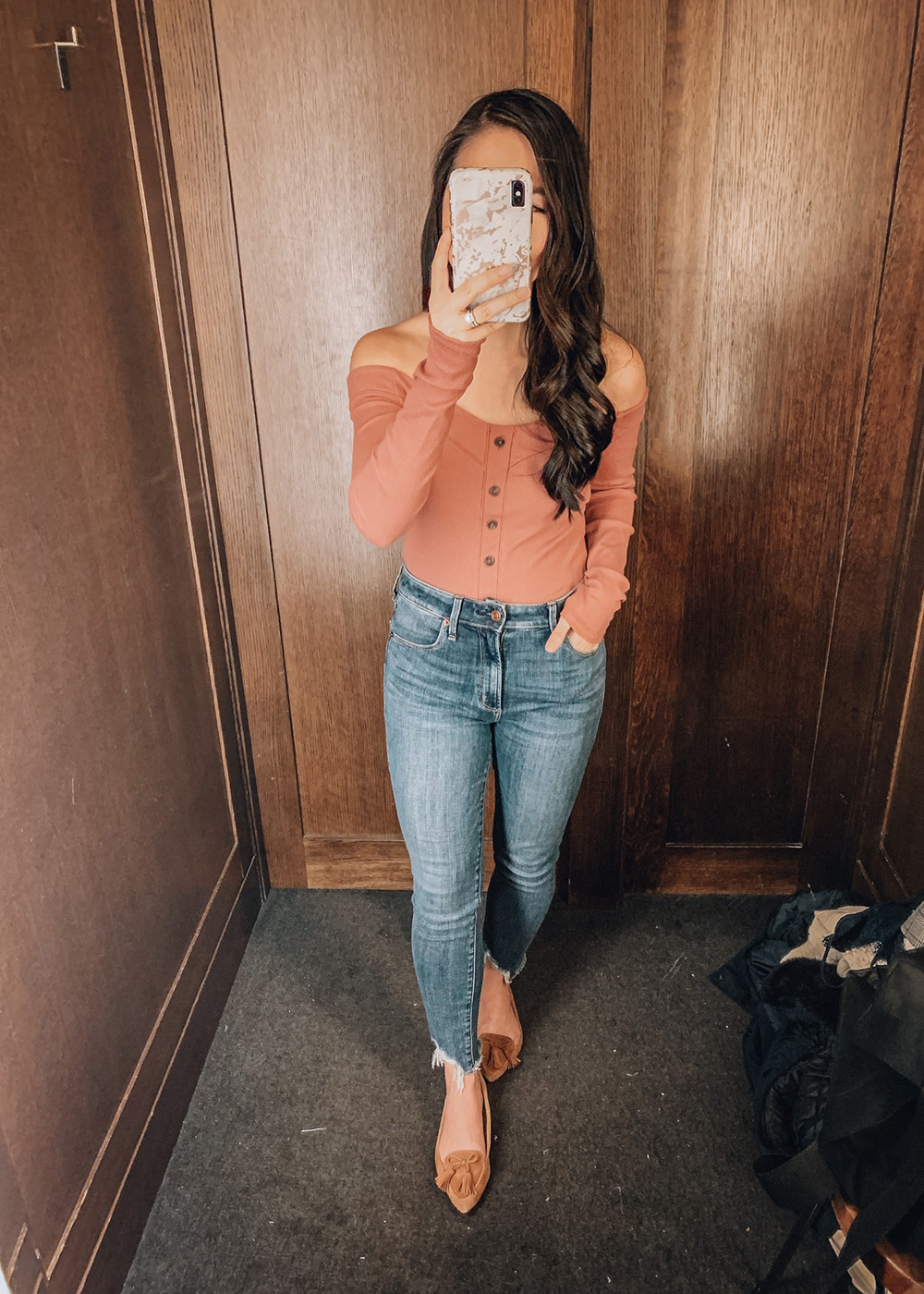 Over the Shoulder Button Up Top