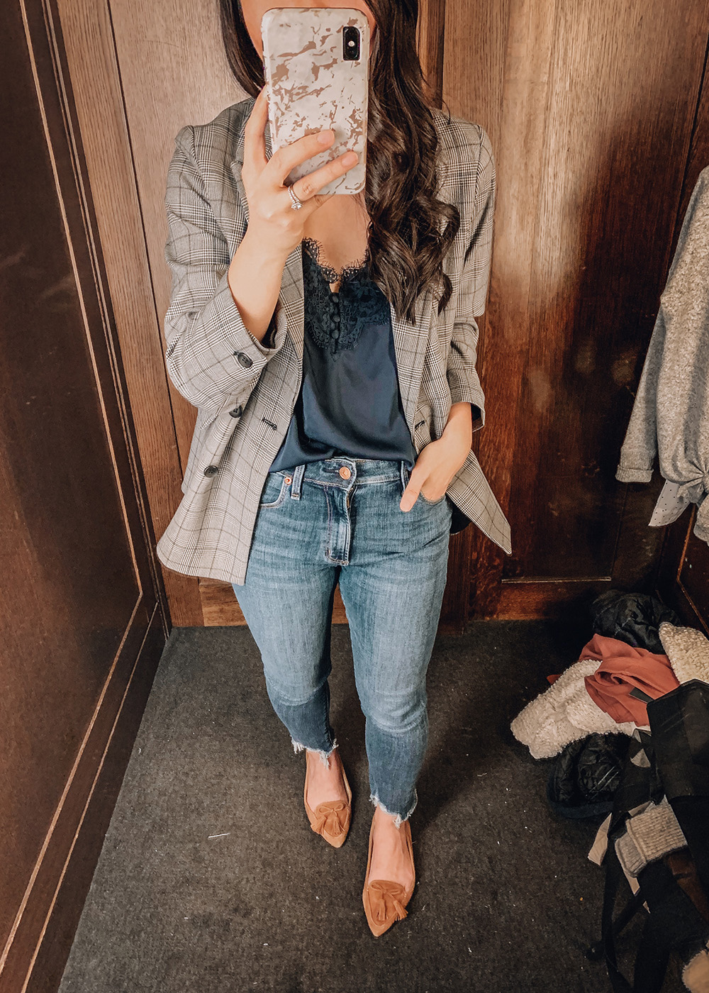 Plaid Oversized Blazer & Lace Cami