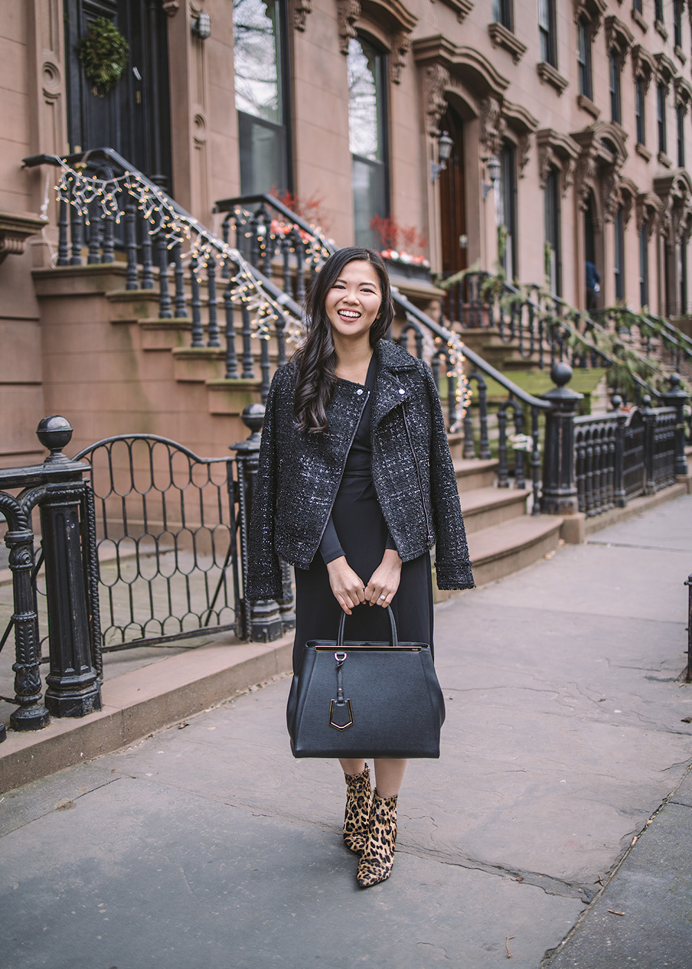 What to Wear to Work / Tweed Moto Jacket & Black Wrap Dress