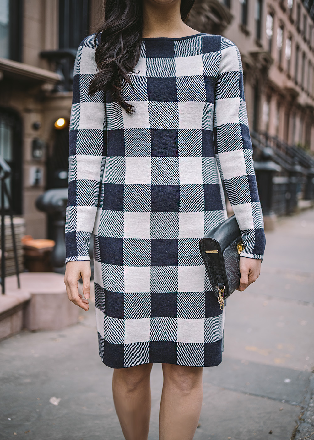 Winter Work Outfit / Buffalo Check Long Sleeve Dress