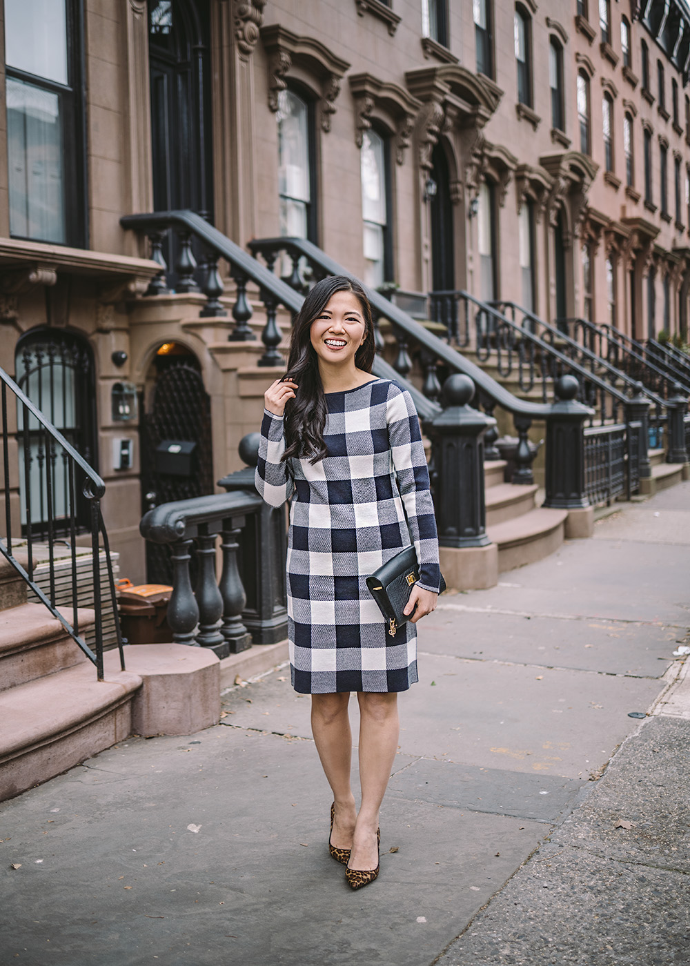 Winter Work Outfit / Buffalo Check Long Sleeve Dress