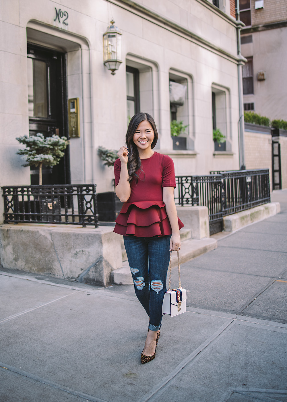Date Night Outfit Idea / Peplum Top & Ripped Skinny Jeans