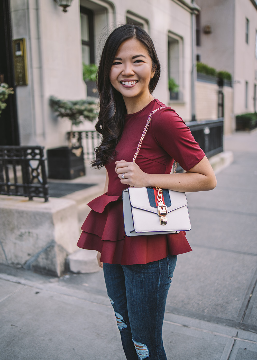 Date Night Outfit Idea / Peplum Top & Ripped Skinny Jeans