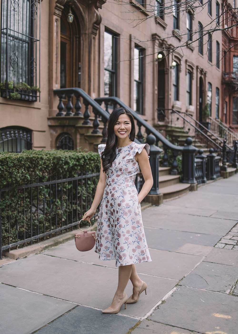 Spring Outfit Ideas / Floral Dress with Pockets & Ruffles