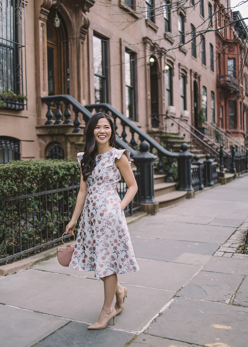 Spring Outfit Ideas / Floral Dress with Pockets & Ruffles
