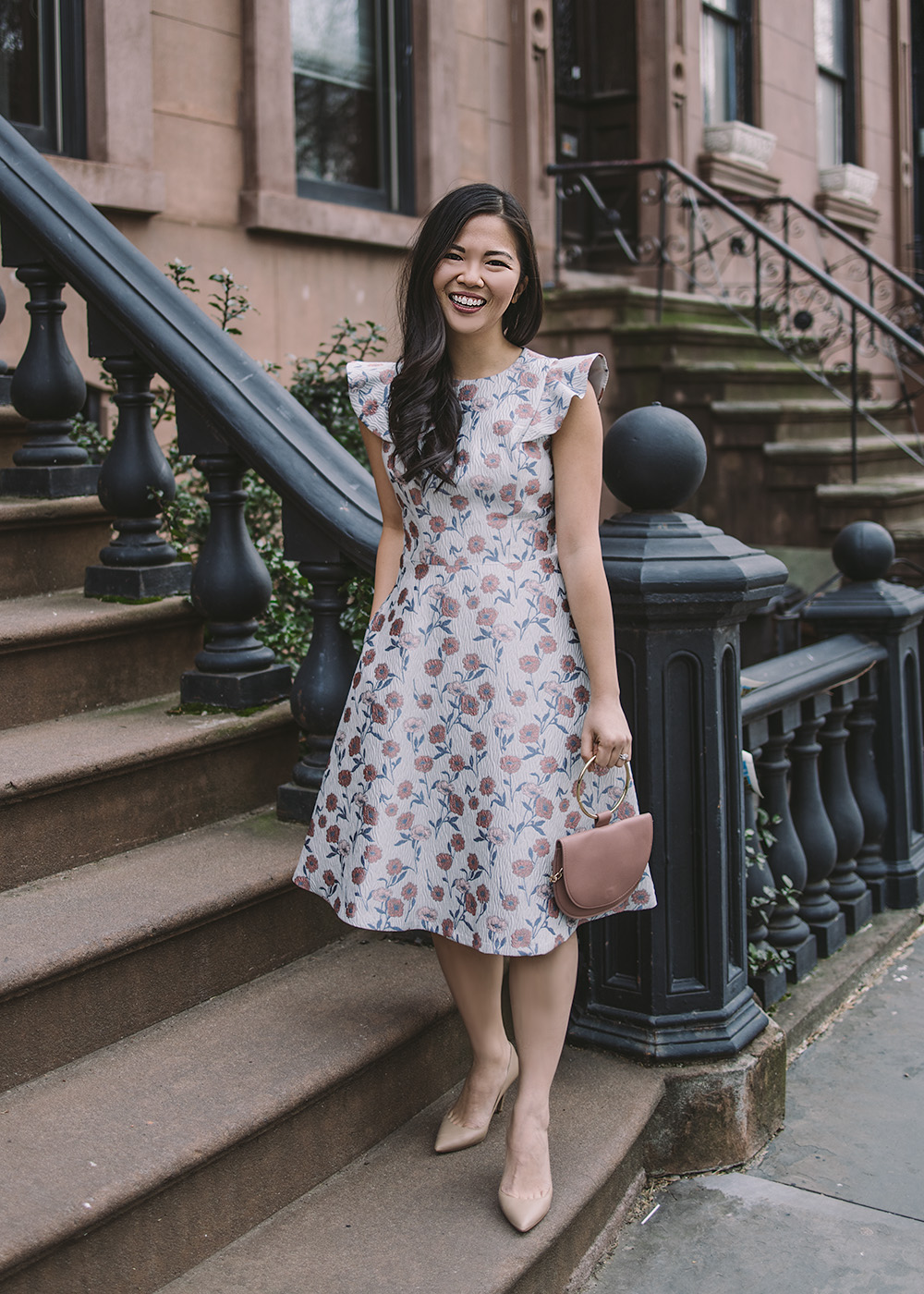 Spring Outfit Ideas / Floral Dress with Pockets & Ruffles