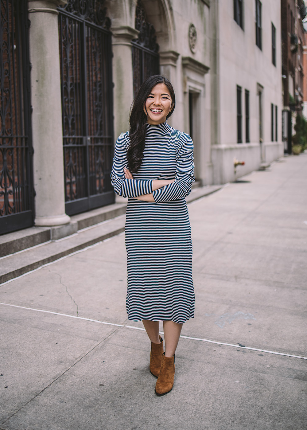 Transitional Style / Striped Midi Dress