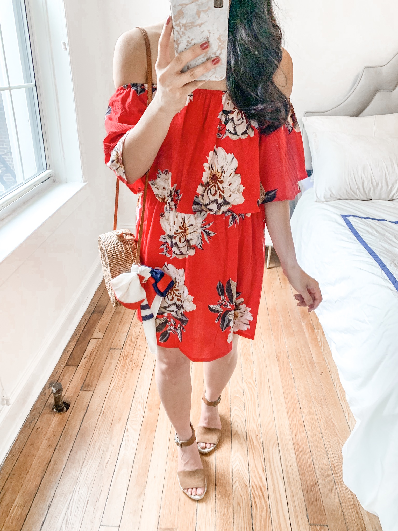 Spring Style / Red Floral Off the Shoulder Dress