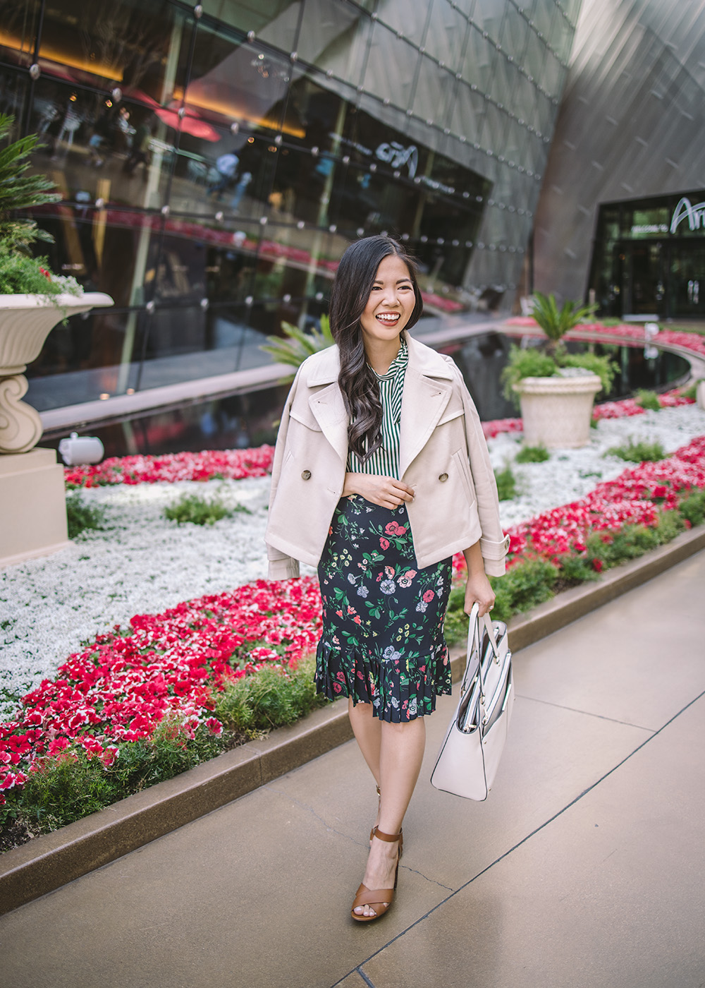 Spring Style / Striped Top & Floral Print Skirt