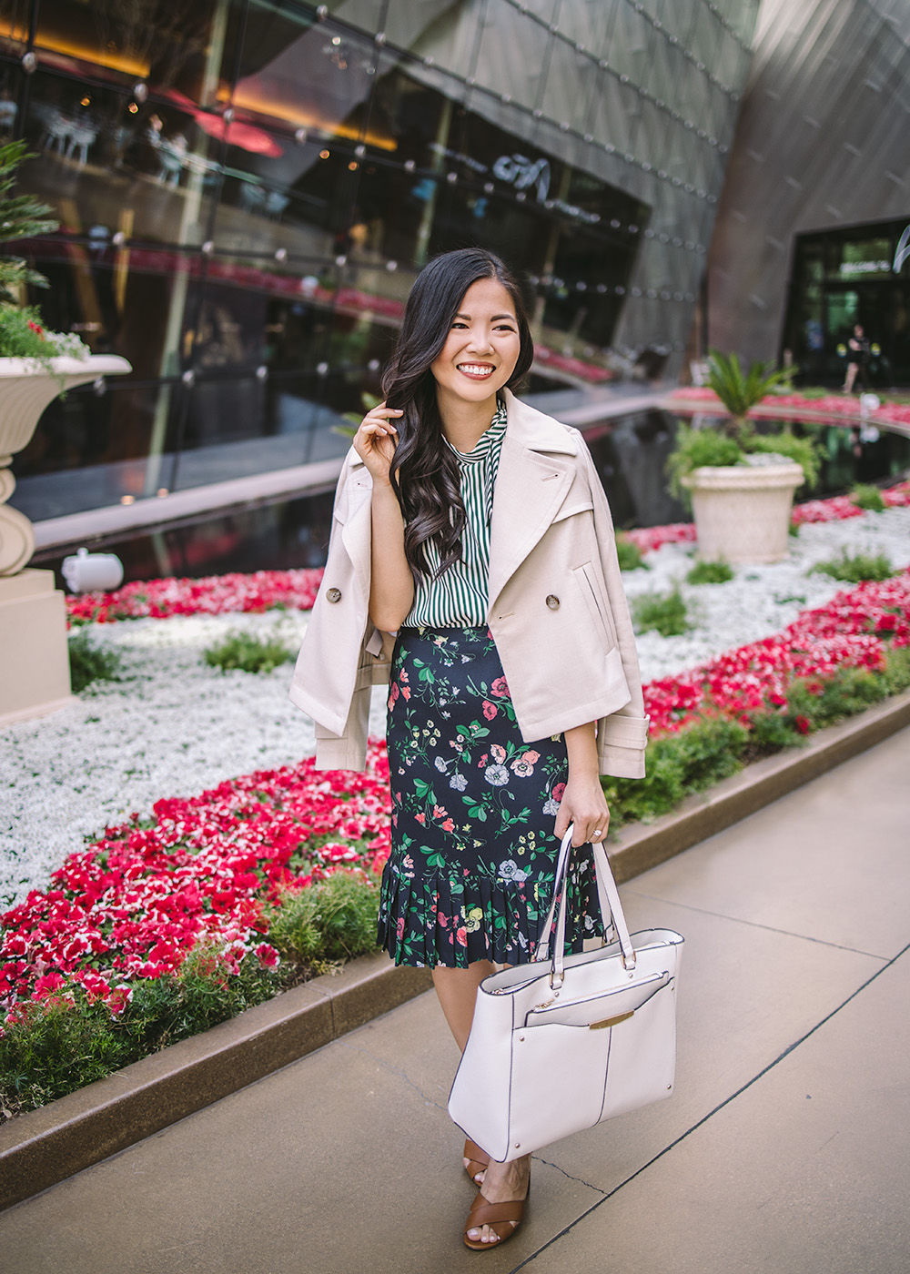 Spring Style / Striped Top & Floral Print Skirt