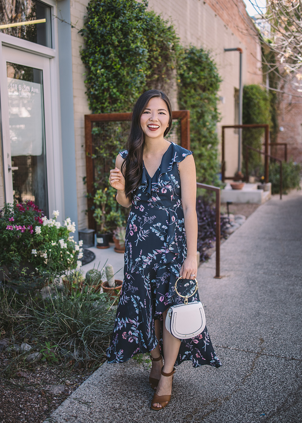 Spring Wedding Guest Style / Navy Floral Maxi Dress