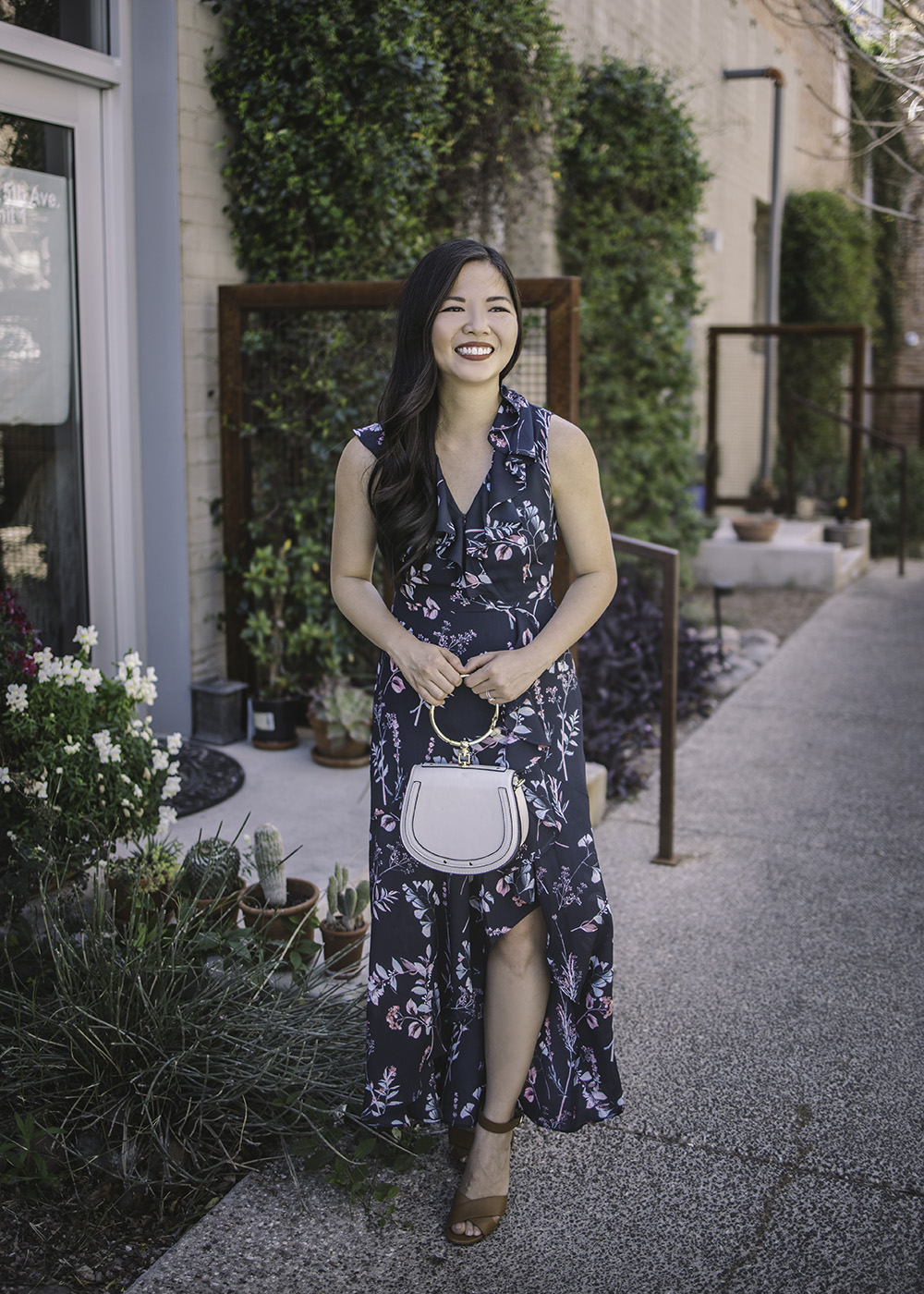 Spring Wedding Guest Style / Navy Floral Maxi Dress