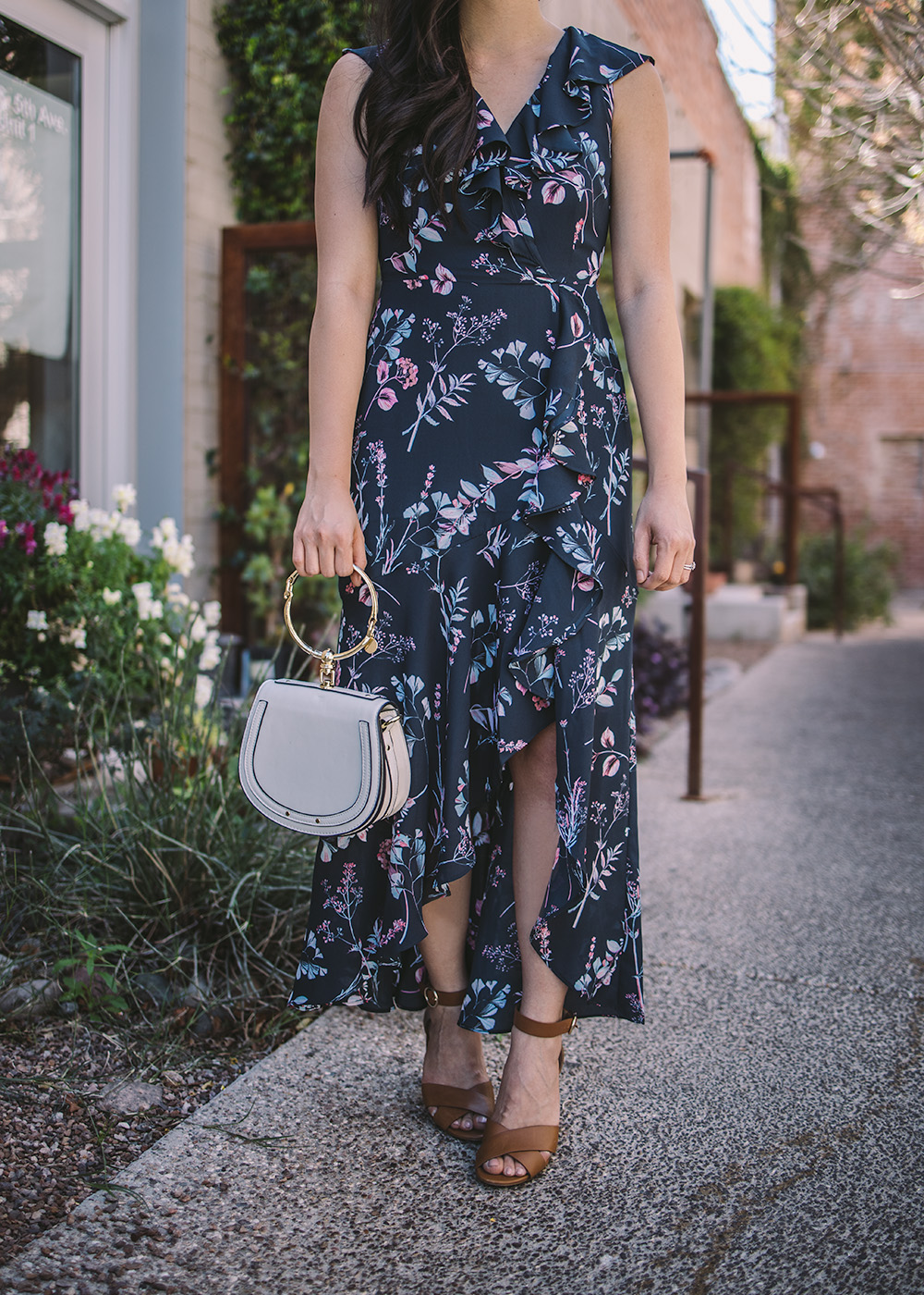 Spring Wedding Guest Style / Navy Floral Maxi Dress