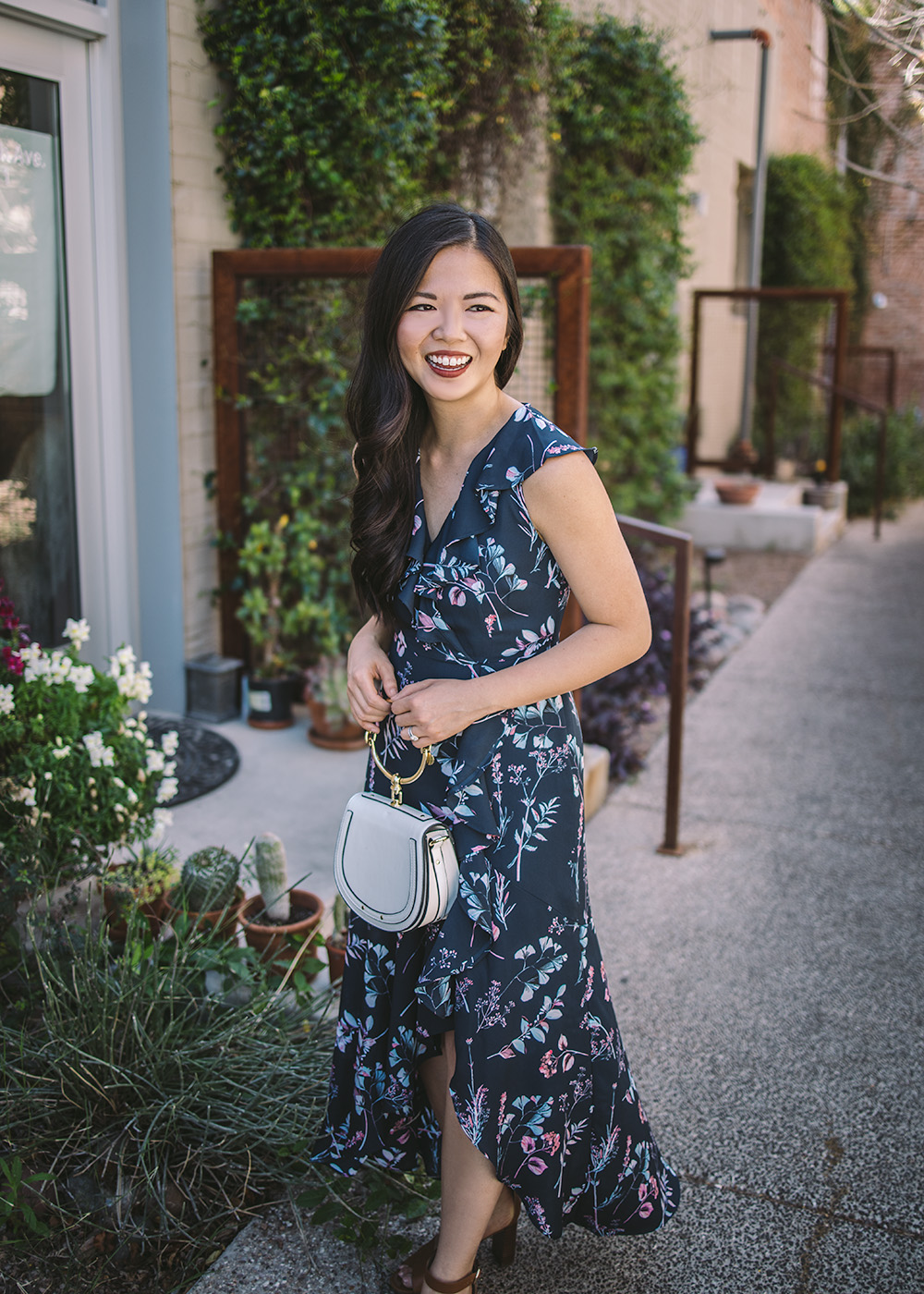 Spring Wedding Guest Style / Navy Floral Maxi Dress
